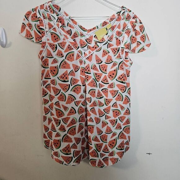 Maeve Anthropologie Womens Top Watermelon Picnic Days Size 2 Short Sleeve - Picture 1 of 5